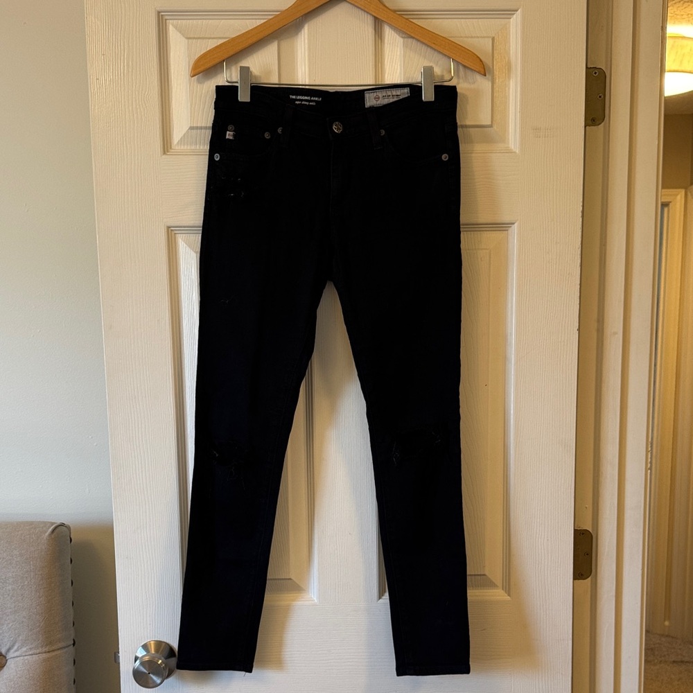 AG Adriano Goldschmied Women's Super Black Knee Rip Skinny Jeans